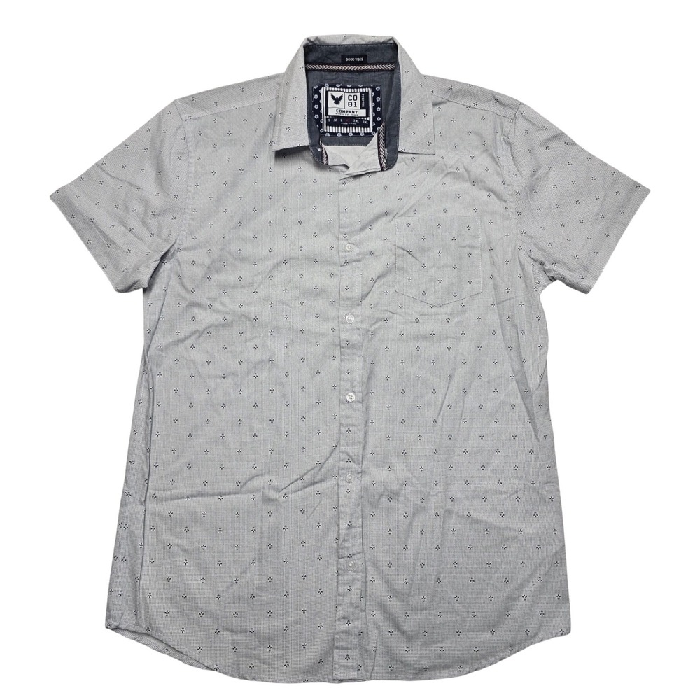 Company Eighty One Mens XL Short Sleeve Button Shirt Gray Micro Print Cotton